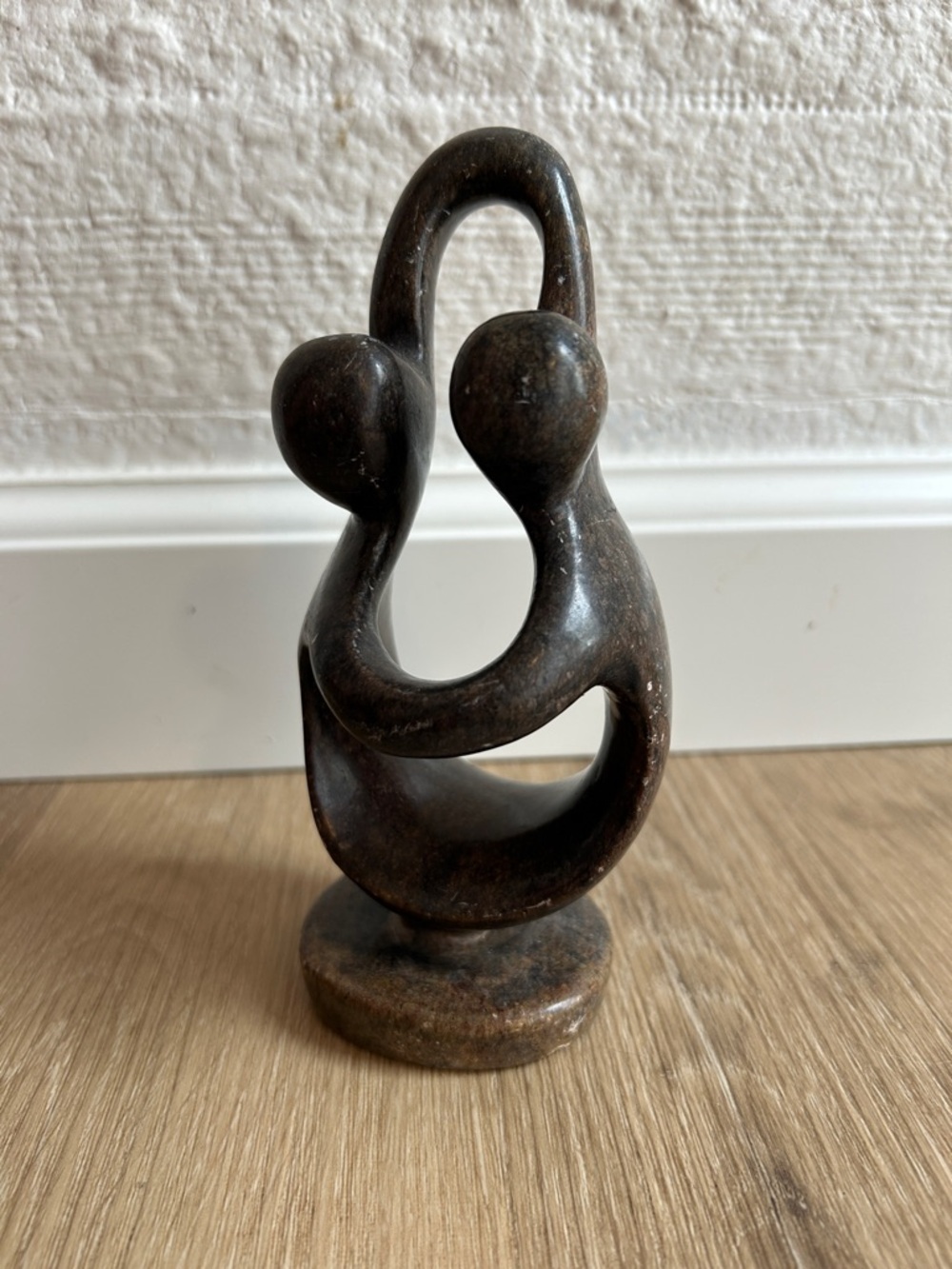 Hand-Carved African Soapstone Brown Embrace Sculpture Artist Signed - Home Art